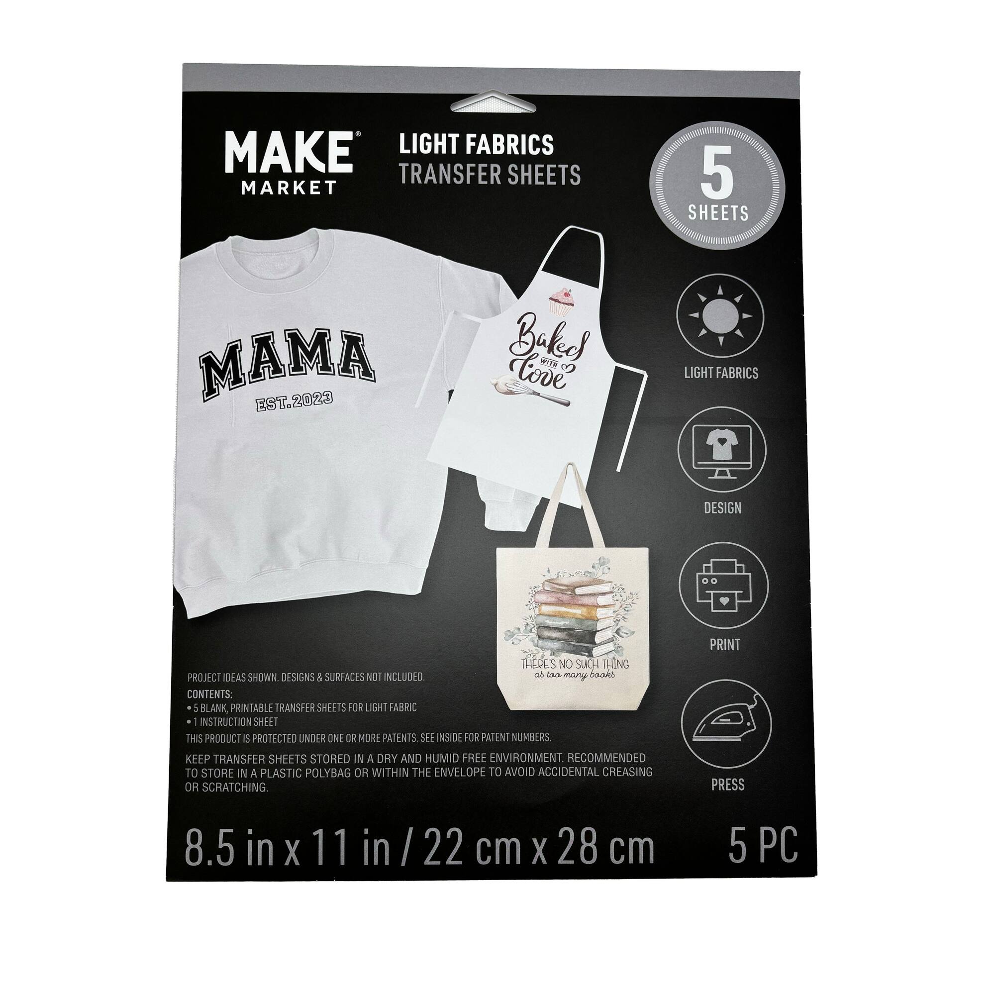 6 Packs: 5 ct. (30 total) 8.5" x 11" Light Fabric Transfer Sheets by Make Market®